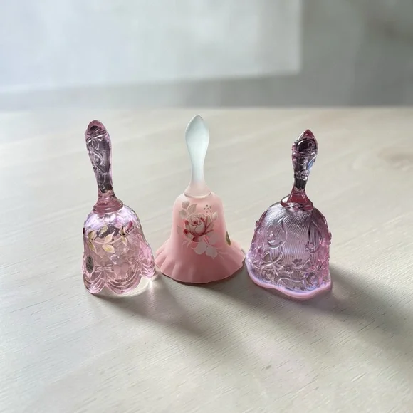 Set of Three Pink and Lavender Fenton Decorative Glass Bells - Picture 1 of 4